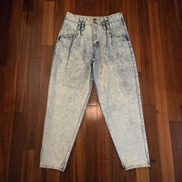 Vintage 80s Women's Acid Wash Bareback High Waist Jeans Sz 13 Hiphop Punk Grunge - Picture 15 of 16